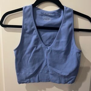 By Together Blue Ribbed Crop Tank Top